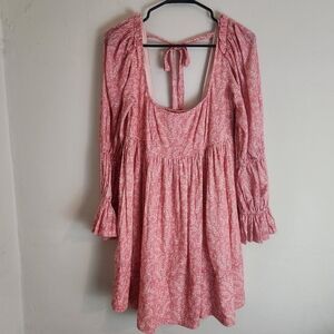 Anthropologie Pilcro Pink Floral Cotton Milkmaid Dress Long Sleeve Size Small